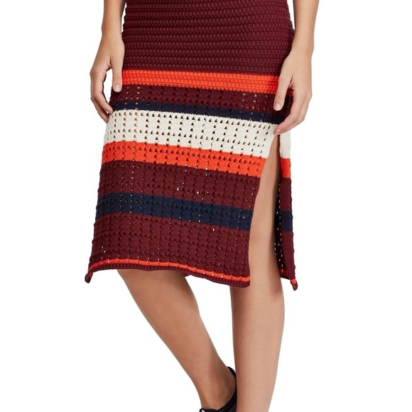 Free people Red and White Midi Pencil Skirt with Slit - Picture 3 of 6